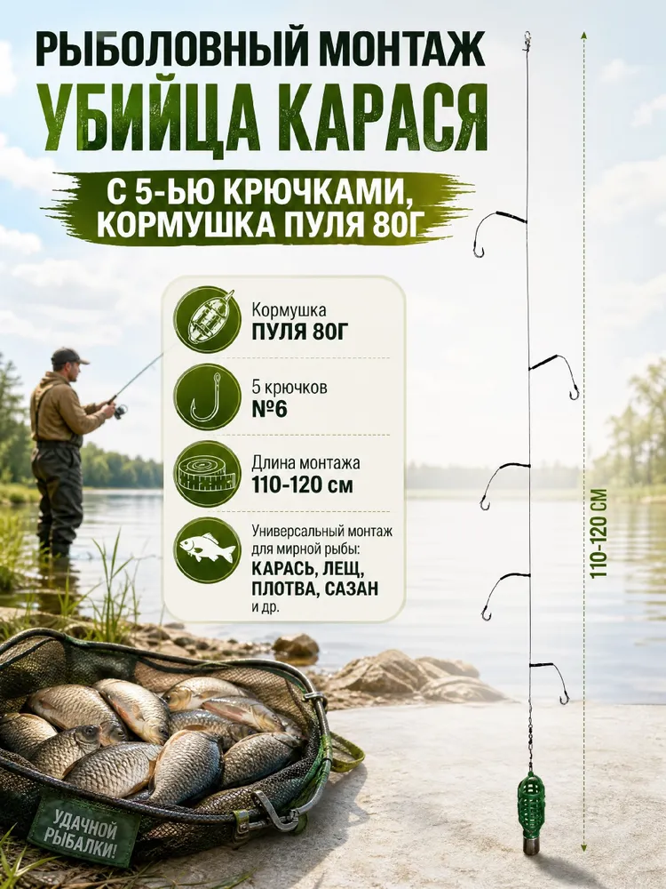 Готовая снасть для рыбалки, 5 крючков, к